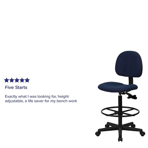 Flash Furniture Mid Back Fabric Ergonomic Drafting Stool, Navy Blue (BT659NVY) - Image 2
