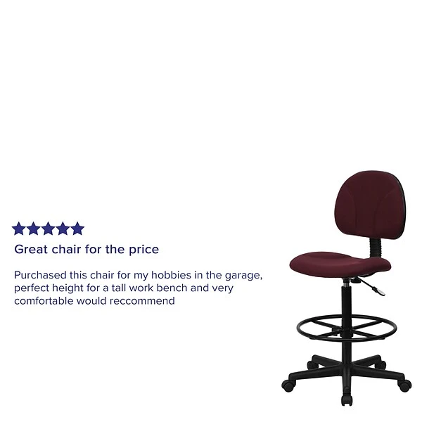 Flash Furniture Mid Back Fabric Ergonomic Drafting Stool, Burgundy (BT659BY) - Image 2