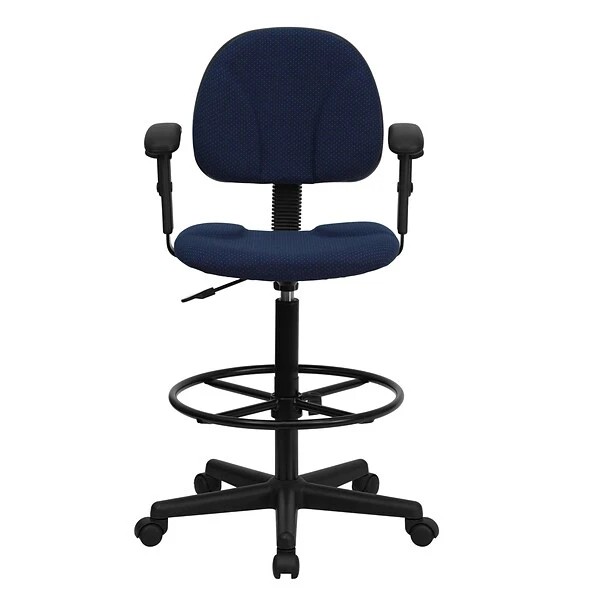 Flash Furniture Ergonomic Fabric Drafting Stool, Adjustable Arms, Navy Blue (BT659NVYARMS) - Image 8