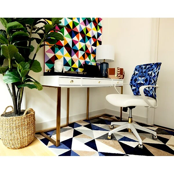 The Raynor Group Elizabeth Sutton Gramercy Fabric Swivel Task Chair, Blue Prism White Gold (K-ESGR-WHT-PRSM-GLD) - Image 4