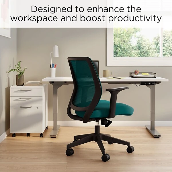 Union & Scale⢠Essentials Ergonomic Fabric Swivel Task Chair, Teal (UN60410) - Image 4