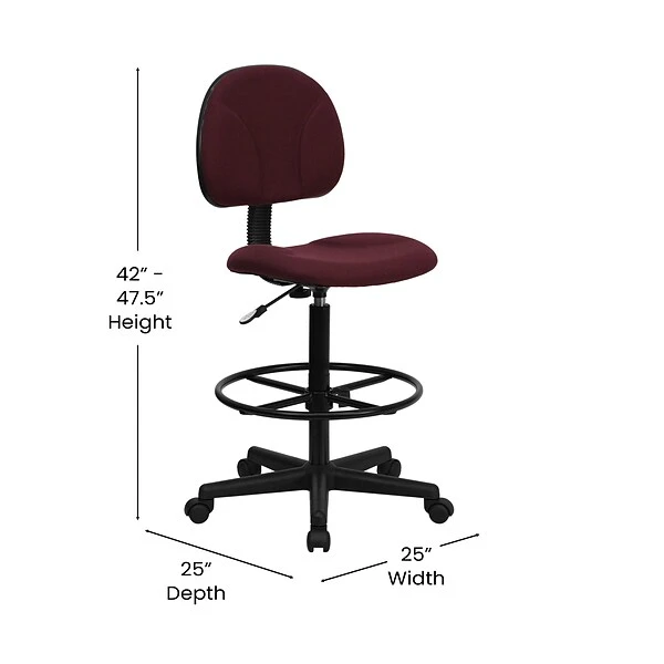 Flash Furniture Mid Back Fabric Ergonomic Drafting Stool, Burgundy (BT659BY) - Image 4
