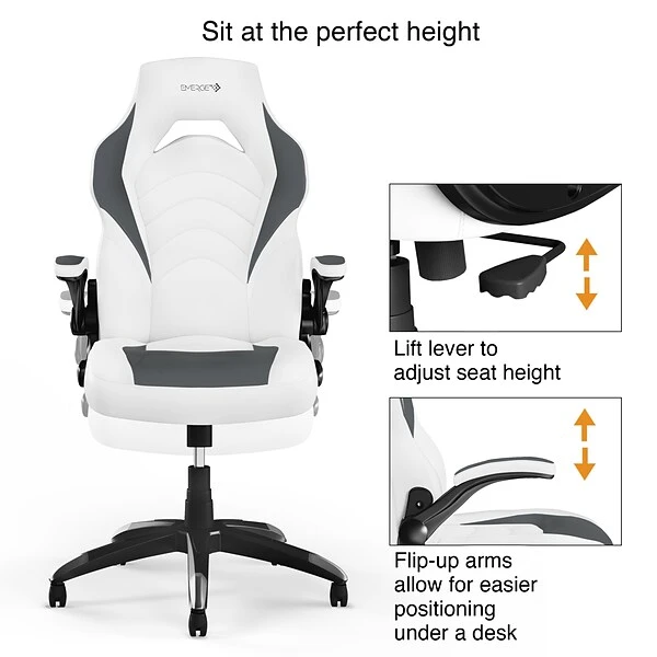 Staples Emerge Vortex Bonded Leather Gaming Chair, White And Gray (52503) - Image 4