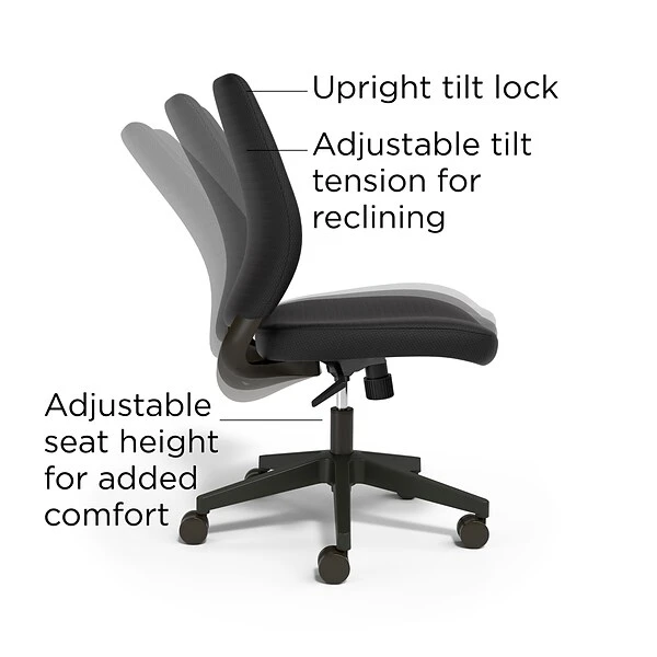Union & Scale™ Essentials™ Ergonomic Armless Fabric Task Chair, Black (UN59382) - Image 2