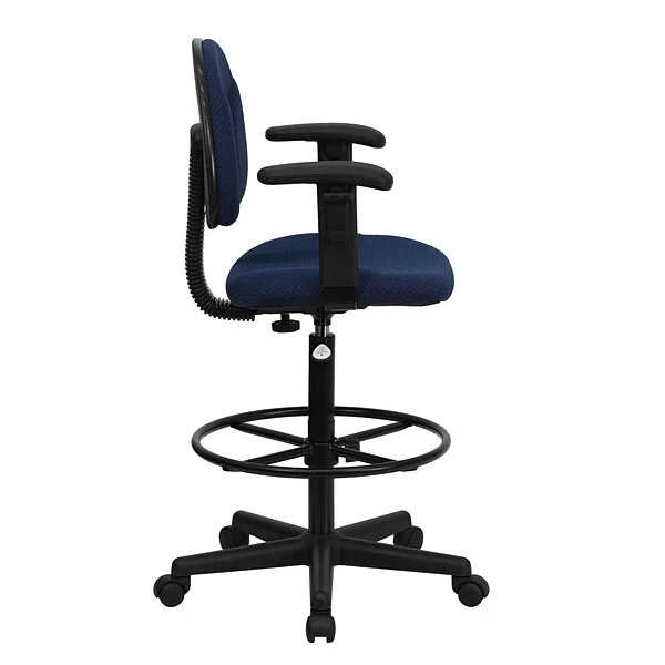 Flash Furniture Ergonomic Fabric Drafting Stool, Adjustable Arms, Navy Blue (BT659NVYARMS) - Image 7