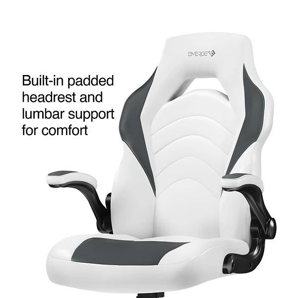 Staples Emerge Vortex Bonded Leather Gaming Chair, White And Gray (52503)