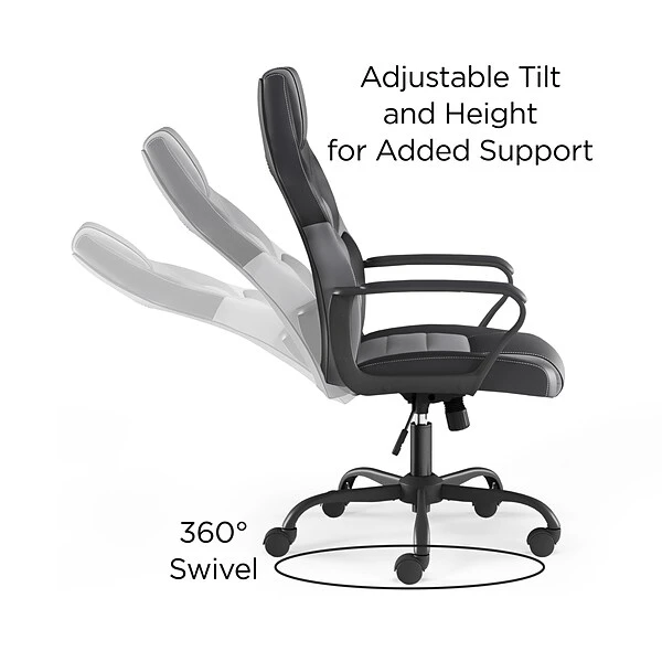 Staples Emerge Vector Luxura Faux Leather Gaming Chair, Black & Gray (61108) - Image 2