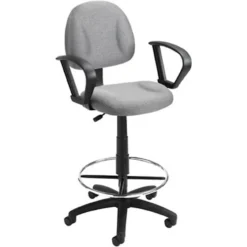 Boss Deluxe Posture Fabric Drafting Stool With Swivel Base, Gray (B1617-GY)