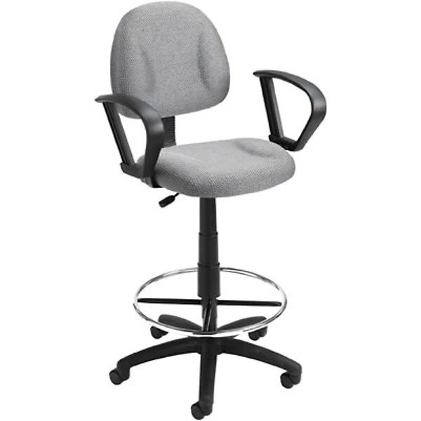 Boss Deluxe Posture Fabric Drafting Stool With Swivel Base, Gray (B1617-GY)