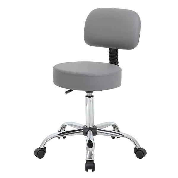 Boss Caressoft Armless Antimicrobial Medical Stool W/Back Cushion, Gray (B245-GY)