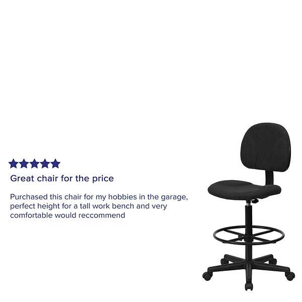 Flash Furniture Mid Back Fabric Ergonomic Drafting Stool, Black - Image 2
