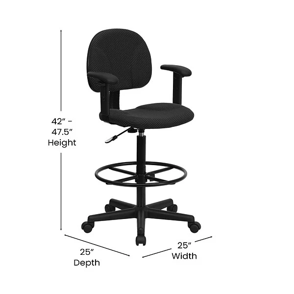 Flash Furniture Fabric And Fire-Retardant Foam Drafting Chair, Patterned Black (BT-659-BLK-ARMS-GG) - Image 3