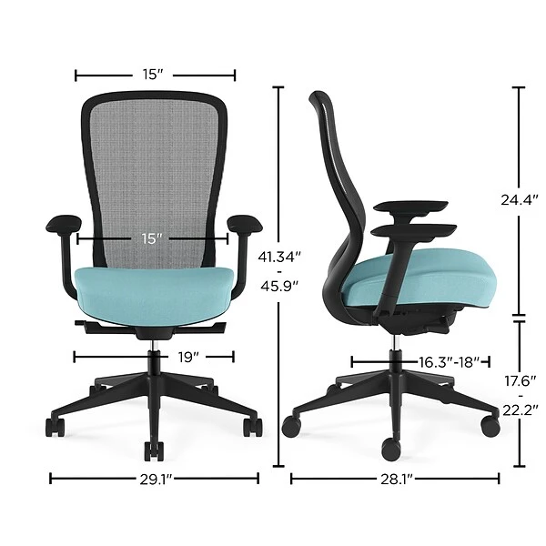 Union & Scale™ Workplace2.0™ Ayalon Mesh Back Fabric Task Chair, Black/Teal (UN59410) - Image 6