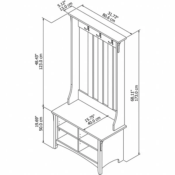 Bush Furniture Salinas Hall Tree With Storage Bench, Cape Cod Gray (SAL001CG) - Image 3
