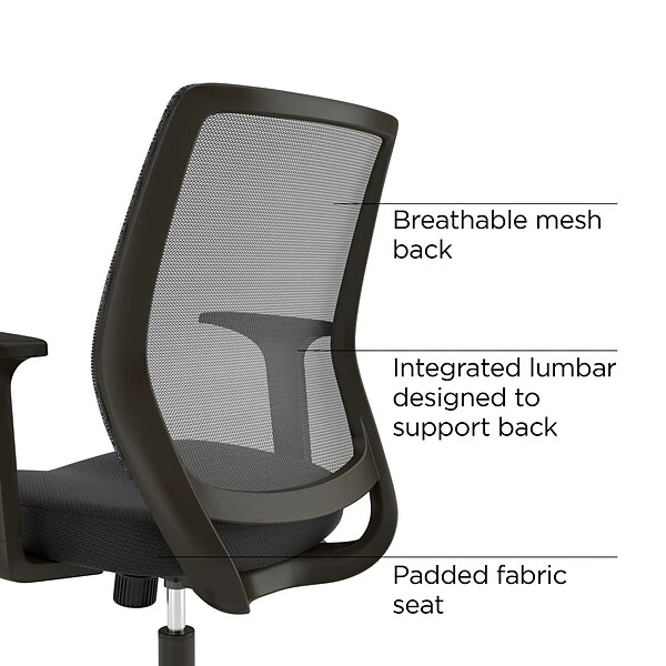 Union & Scale™ Essentials Ergonomic Fabric Swivel Task Chair, Black (UN56947)