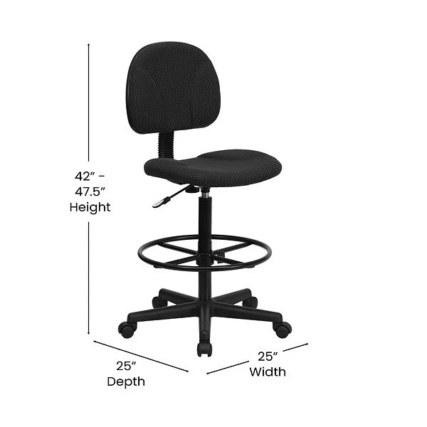 Flash Furniture Mid Back Fabric Ergonomic Drafting Stool, Black - Image 4