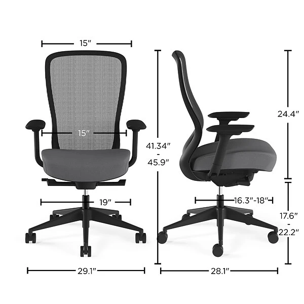 Union & Scale™ Workplace2.0™ Ergonomic Ayalon Mesh Back Fabric Task Chair, Black/Gray (UN59409) - Image 6