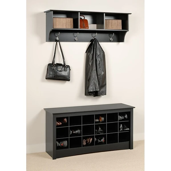 Prepac™ Composite Wood Shoe Storage Cubbie Bench, Black - Image 7