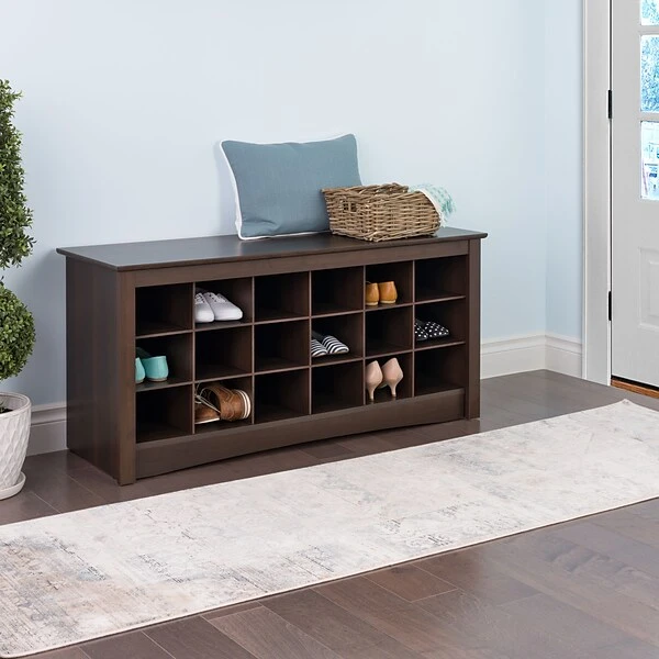 Prepac™ Composite Wood Shoe Storage Cubbie Bench, Espresso - Image 3