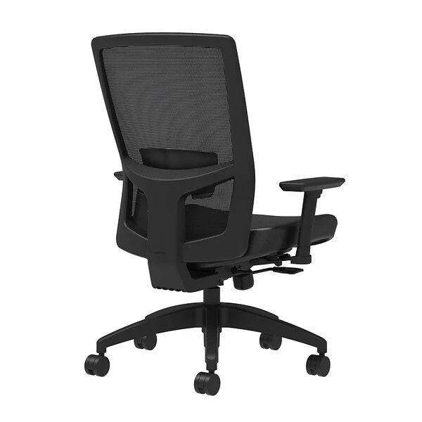 Union & Scale Workplace2.0™ Vinyl Task Chair, Black, Adjustable Lumbar, 2D Arms, Synchro Seat Slide