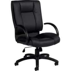 Global Offices To Go® Luxhide® Exec High-Back Chair, Bonded Leather, Black, Seat: 21"x18", Back: 21"x25"