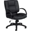 Global Offices To Go® Luxhide® Executive Mid-Back Chair, Bonded Leather, Blk, Seat: 21"x18", Back: 21"x22"