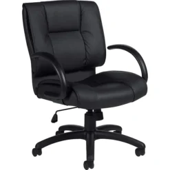 Global Offices To Go® Luxhide® Executive Mid-Back Chair, Bonded Leather, Blk, Seat: 21"x18", Back: 21"x22"