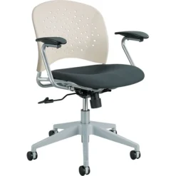Rêve Series Task Chair, Round Plastic Back, Polyester Seat, Black Seat/Latte