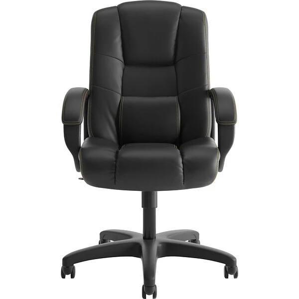 HON High-Back Executive Chair, Center-Tilt, Black Vinyl, Contrast Stitching, Fixed Arms (BSXVL131EN11)