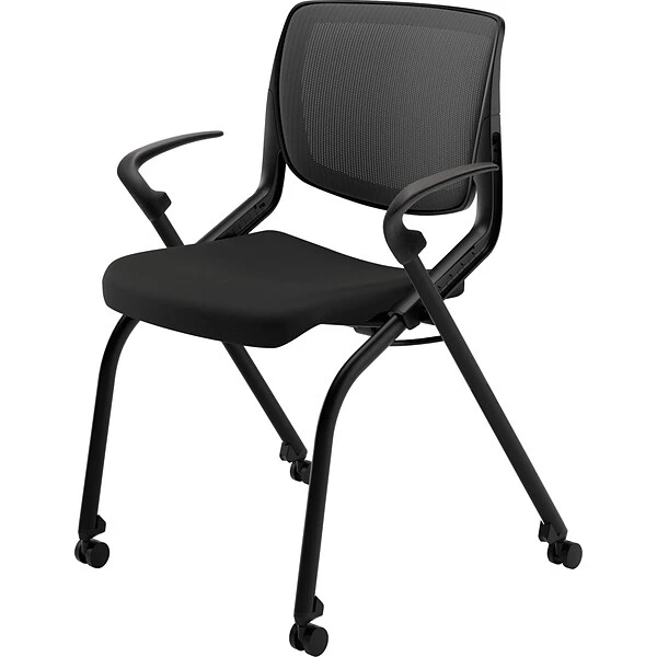 HON Motivate Ilira Stretch/Fabric Nesting Stacking Chair, Fixed Arms, Onyx Shell, Black - Image 3
