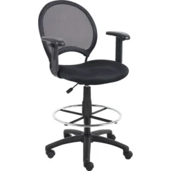 Boss® Mesh Drafting Stool W/ Adjuustable Arms; Black