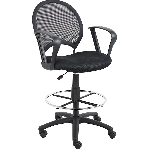 Boss® Mesh Drafting Stool W/ Loop Arms; Black