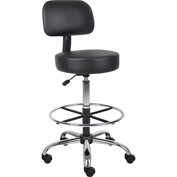 Boss® CareSoft Medical/Drafting Stool With Back Cushion; Black