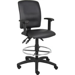 Boss® Multi-Function LeatherPlus Drafting Stool With Adjustable Arms