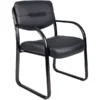 Boss Leather Sled Base Side Chair W/ Arms