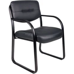 Boss Leather Sled Base Side Chair W/ Arms