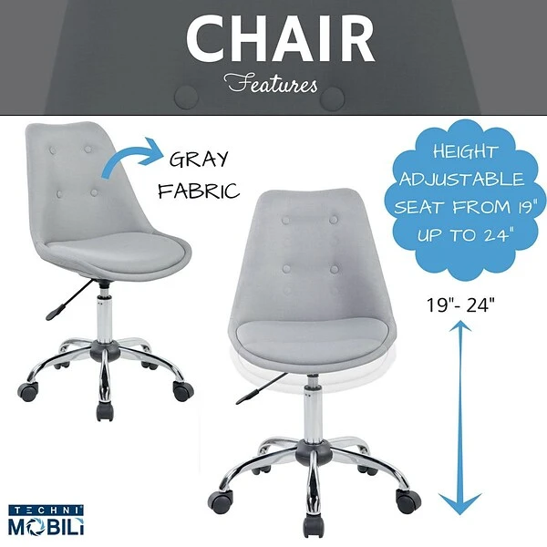 Techni Mobili Tufted Armless Task Chair, Gray - Image 4