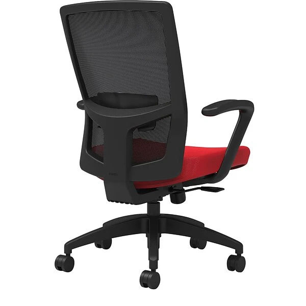 Union & Scale Workplace2.0™ Fabric Task Chair, Ruby Red, Adjustable Lumbar, Fixed Arms, Synchro Seat Slide