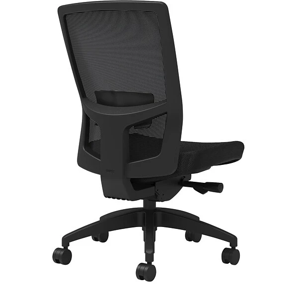 Union & Scale Workplace2.0™ Fabric Task Chair, Black, Adjustable Lumbar, Armless, Advanced Synchro Tilt