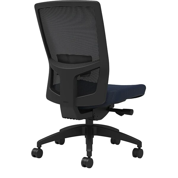 Union & Scale Workplace2.0™ Fabric Task Chair, Navy, Adjustable Lumbar, Armless, Advanced Synchro Tilt