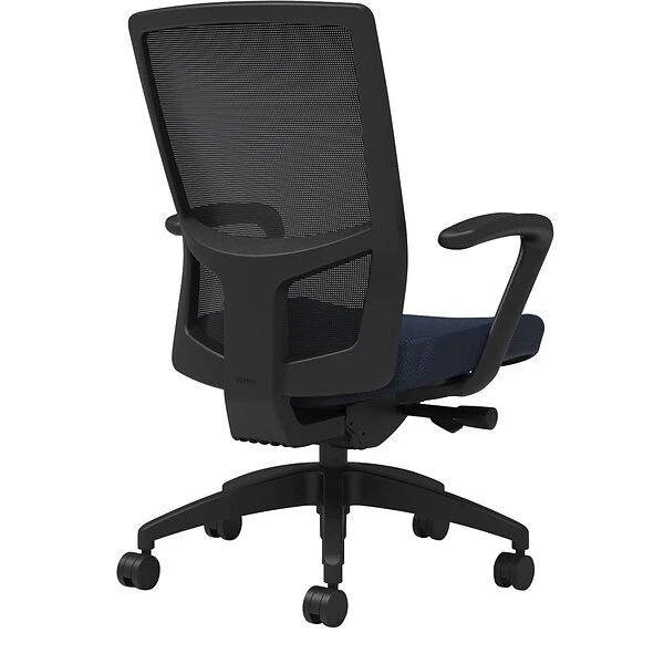 Union & Scale Workplace2.0™ Fabric Task Chair, Navy, Integrated Lumbar, Fixed Arms, Advanced Synchro Tilt