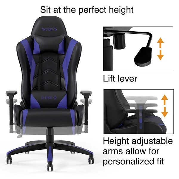 Quill Brand® Emerge Vartan Bonded Leather Gaming Chair, Blue/Black (53242) - Image 4