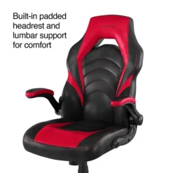 Quill Brand® Luxura Faux Leather Racing Gaming Chair, Black And Red (51465-CC)