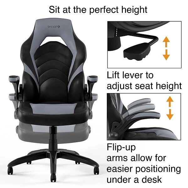 Quill Brand® Luxura Faux Leather Racing Gaming Chair, Black And Gray (52503) - Image 4