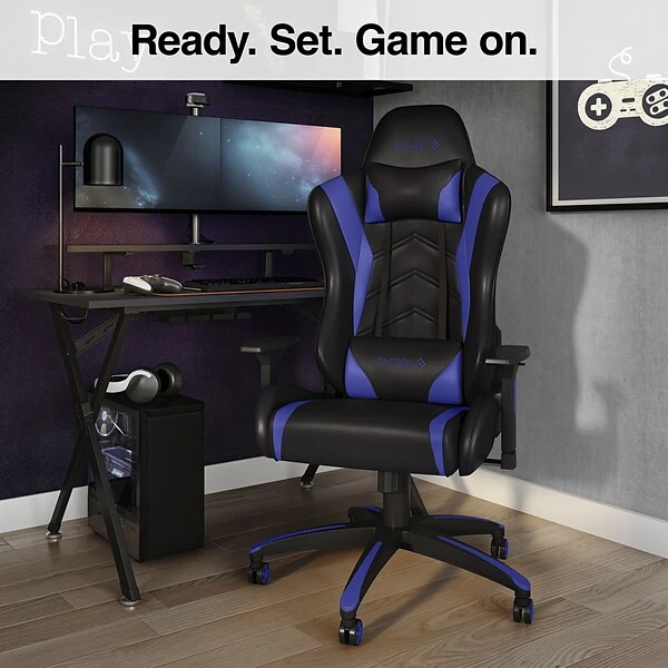 Quill Brand® Emerge Vartan Bonded Leather Gaming Chair, Blue/Black (53242) - Image 5
