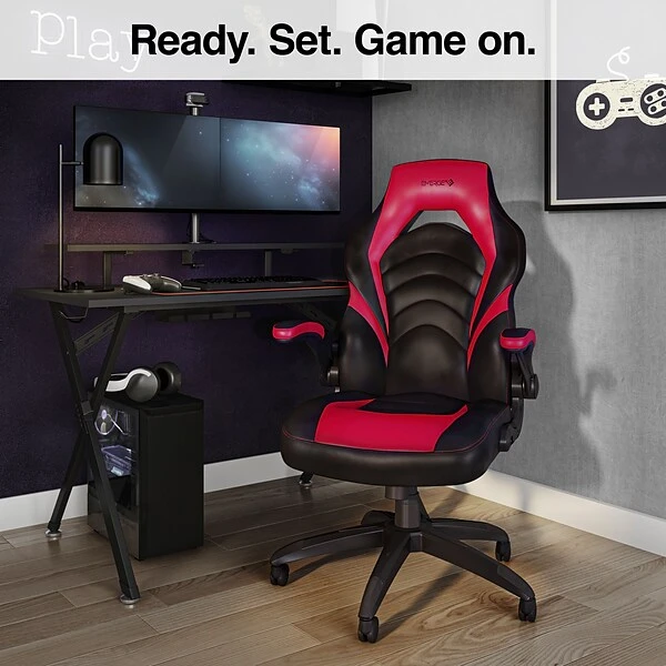 Quill Brand® Luxura Faux Leather Racing Gaming Chair, Black And Red (51465-CC) - Image 5