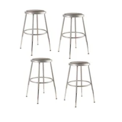 NPS 6400 Series 24" Height Adjustable Vinyl Padded Round Stool, Gray, 4 Pack (6424H/4)