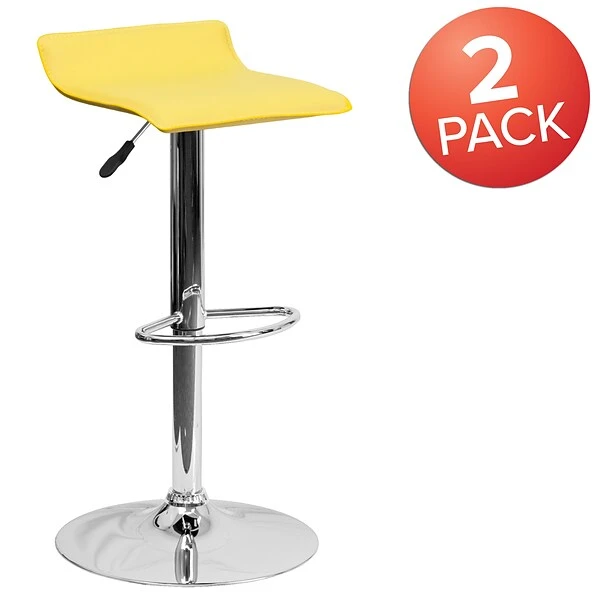 Flash Furniture 15" X 15" Vinyl Adjustable Height Bar Stool W/Chrome Base, Yellow - Image 2
