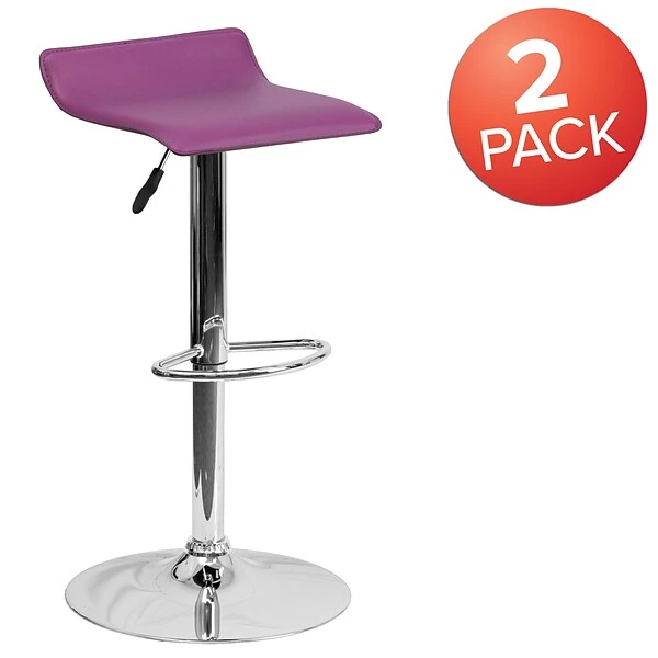 Flash Furniture 15" X 15" Vinyl Adjustable Height Bar Stool W/Chrome Base, Purple - Image 2