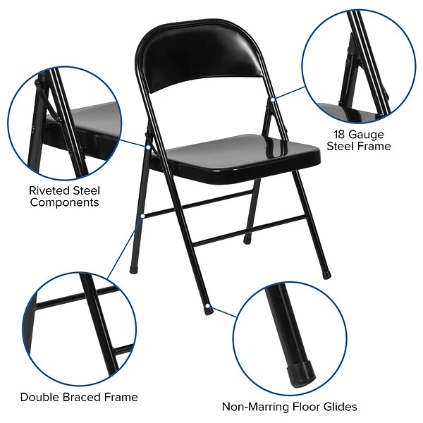 Flash Furniture HERCULES Series Metal Folding Chair, Black, 2/Pack (2BDF002BK) - Image 5